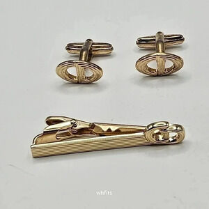 Christian Dior Gold Tone Cufflinks and Tie Bar Set